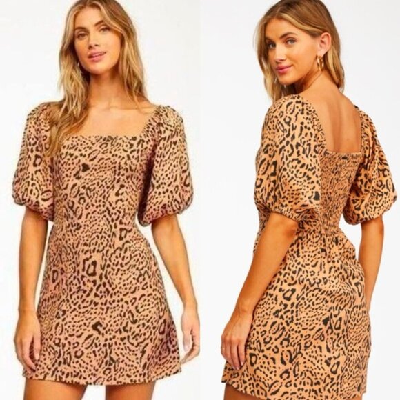 Billabong puff sleeve leopard print mini dress size small - Picture 1 of 6
